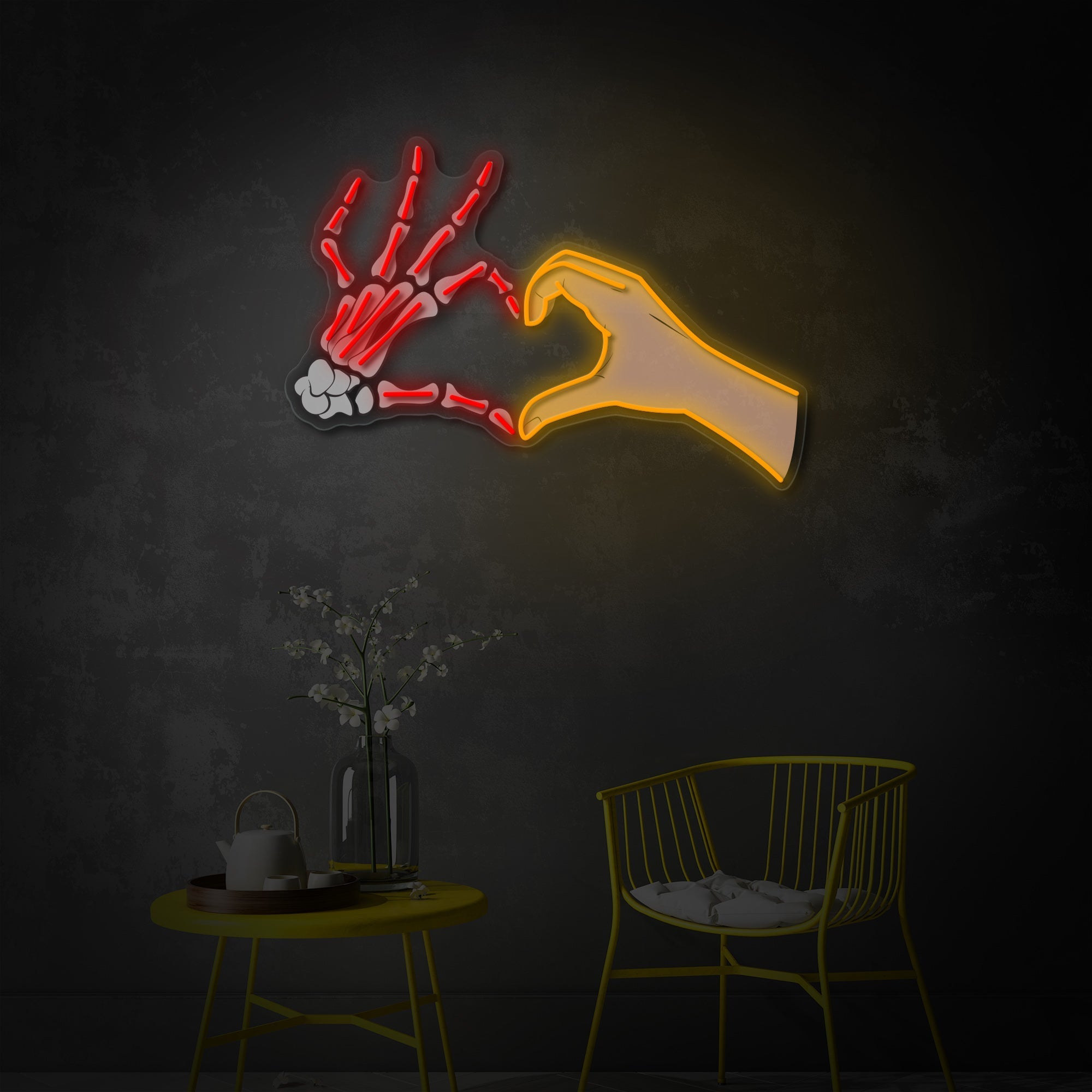 "Schädel -Hand -Liebe Pose" UV-bedruckt LED-Neonschild