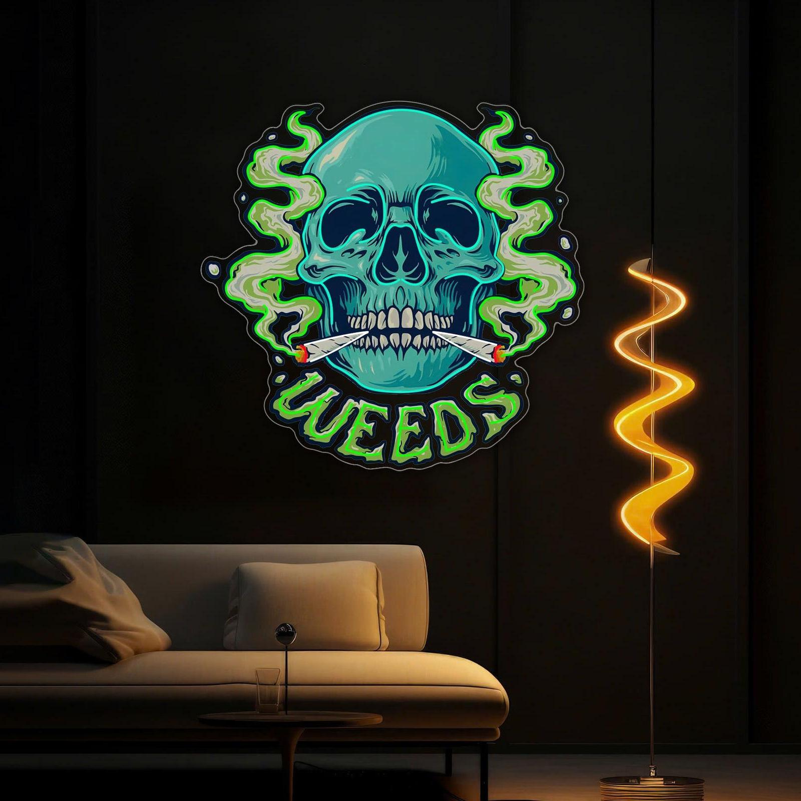 Skull & Smoke: Ein Leuchtreklame-Lichtkunstwerk mit flammender Vision