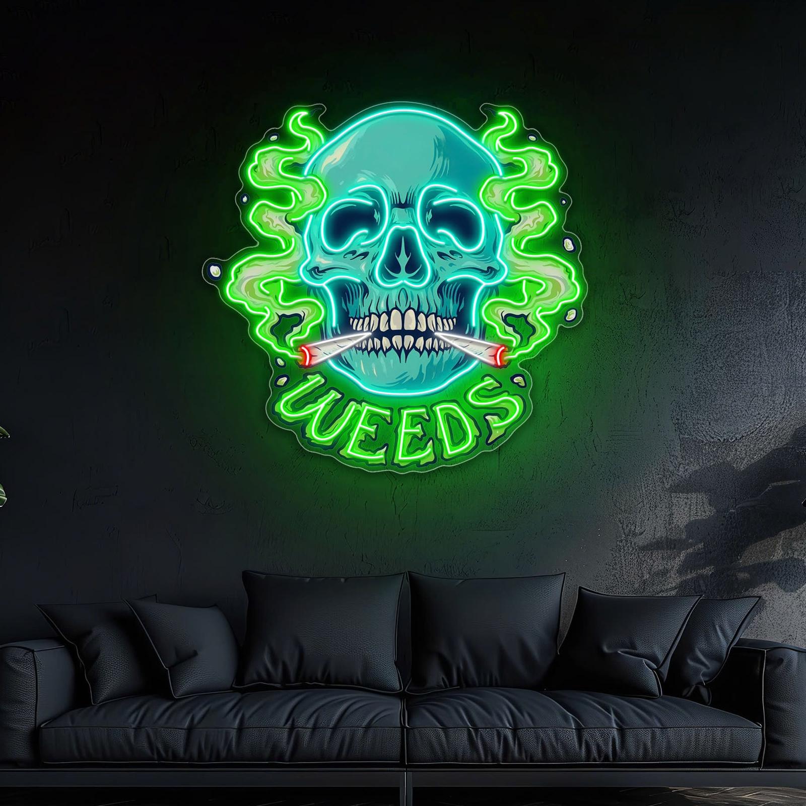 Skull & Smoke: Ein Leuchtreklame-Lichtkunstwerk mit flammender Vision