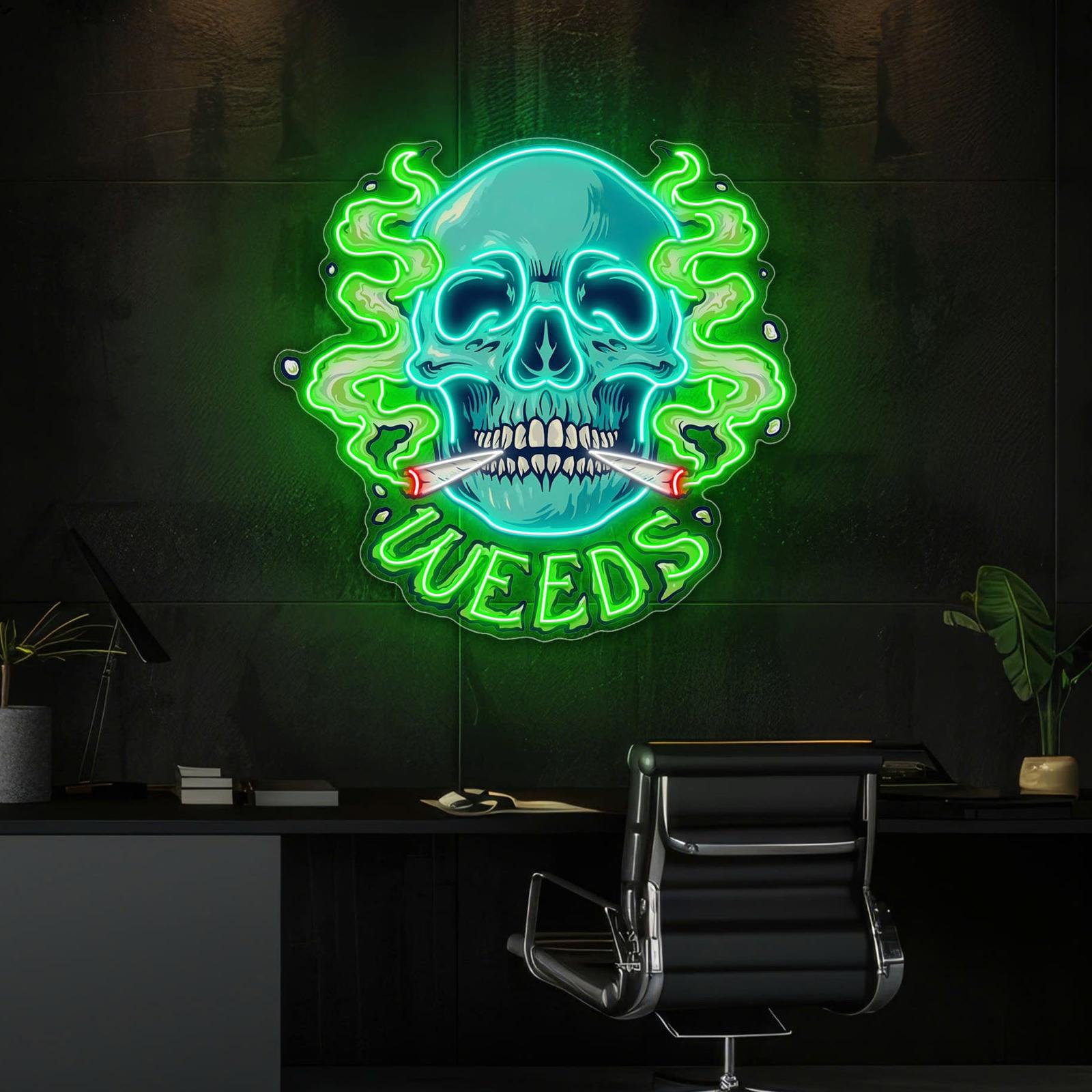 Skull & Smoke: Ein Leuchtreklame-Lichtkunstwerk mit flammender Vision