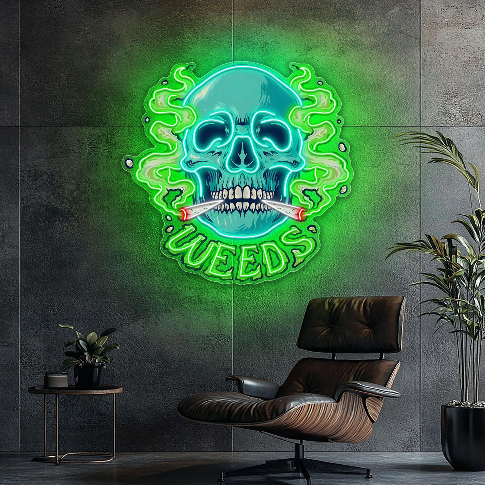 Skull & Smoke: Ein Leuchtreklame-Lichtkunstwerk mit flammender Vision