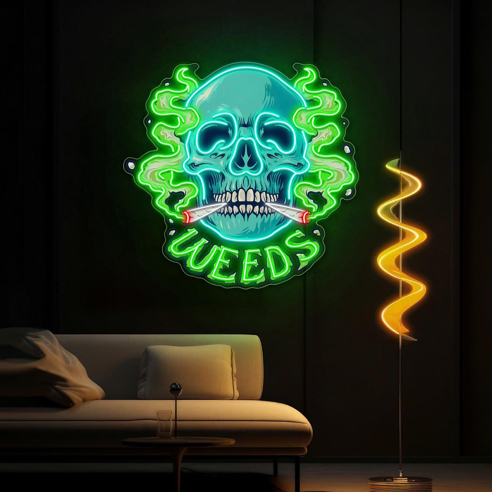 Skull & Smoke: Ein Leuchtreklame-Lichtkunstwerk mit flammender Vision