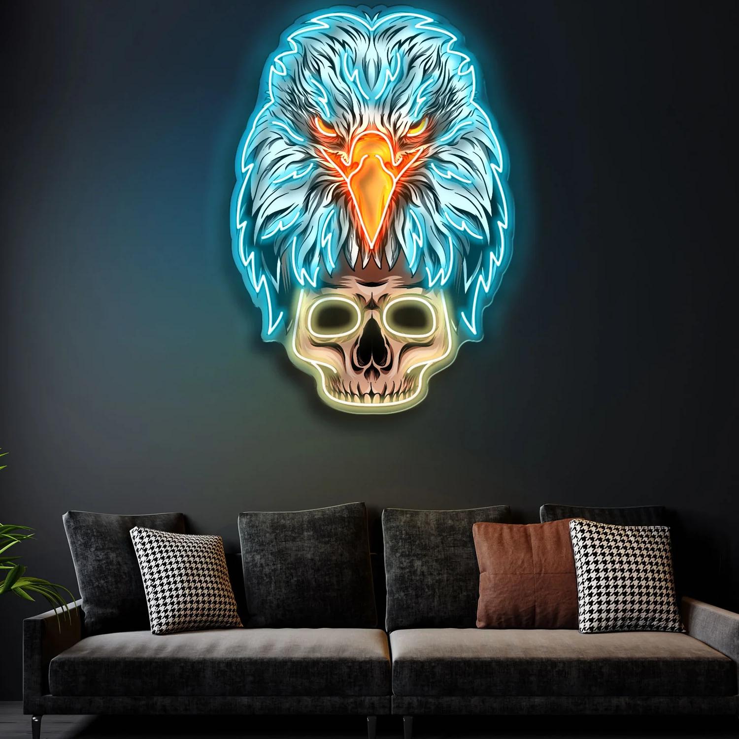 Skybound und Bound for Death: Neon Adler und Totenkopf Zeichen Lichtkunstwerk