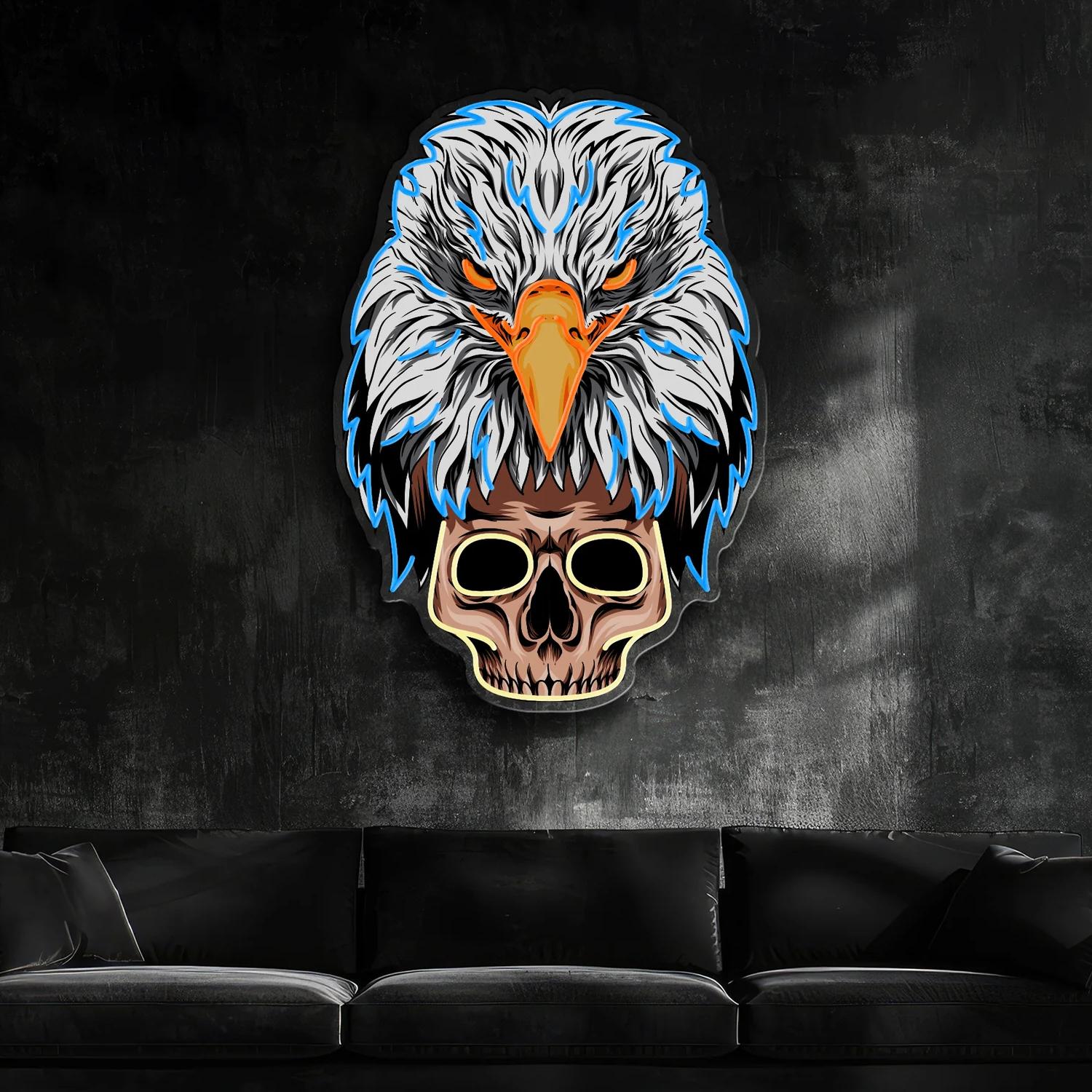 Skybound und Bound for Death: Neon Adler und Totenkopf Zeichen Lichtkunstwerk