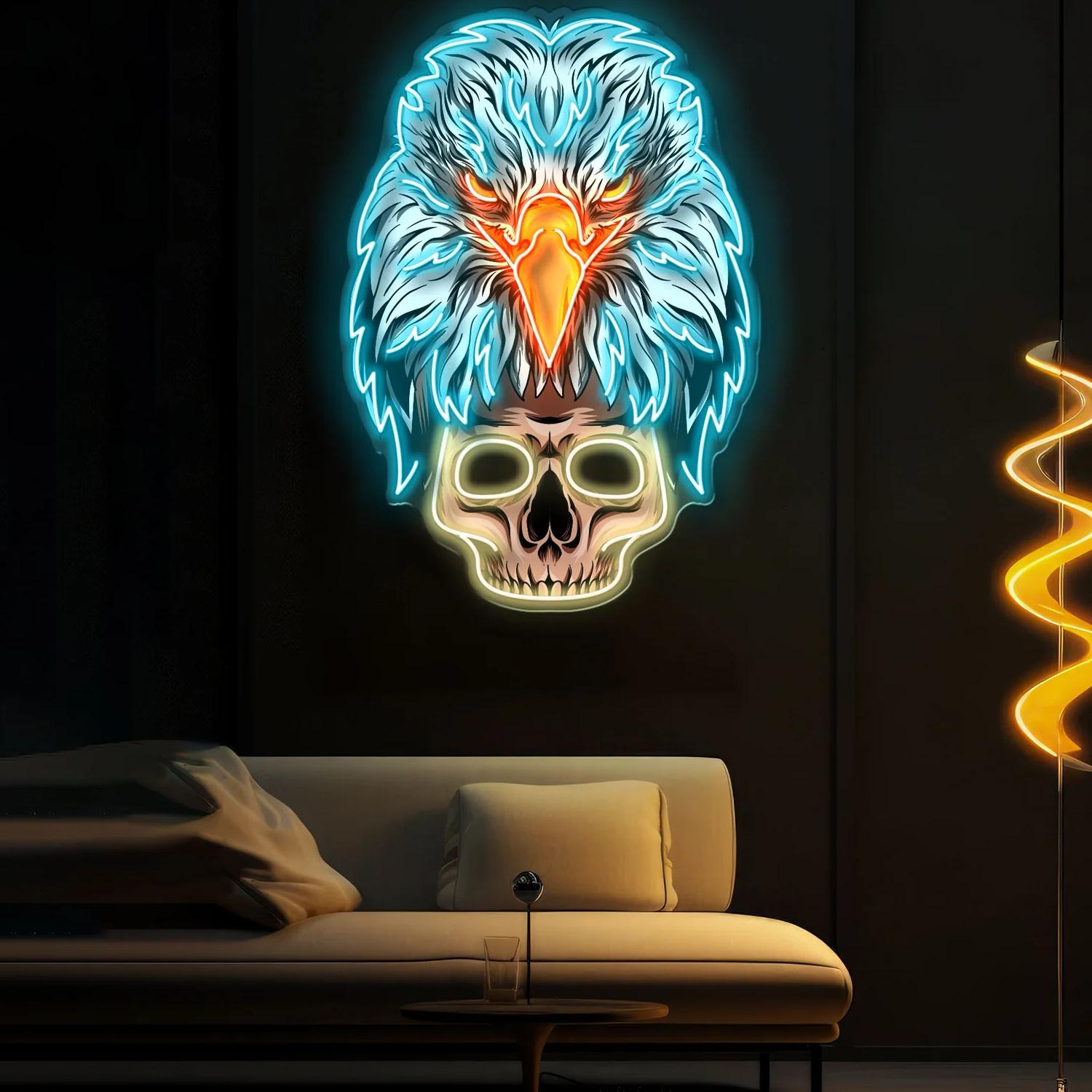 Skybound und Bound for Death: Neon Adler und Totenkopf Zeichen Lichtkunstwerk