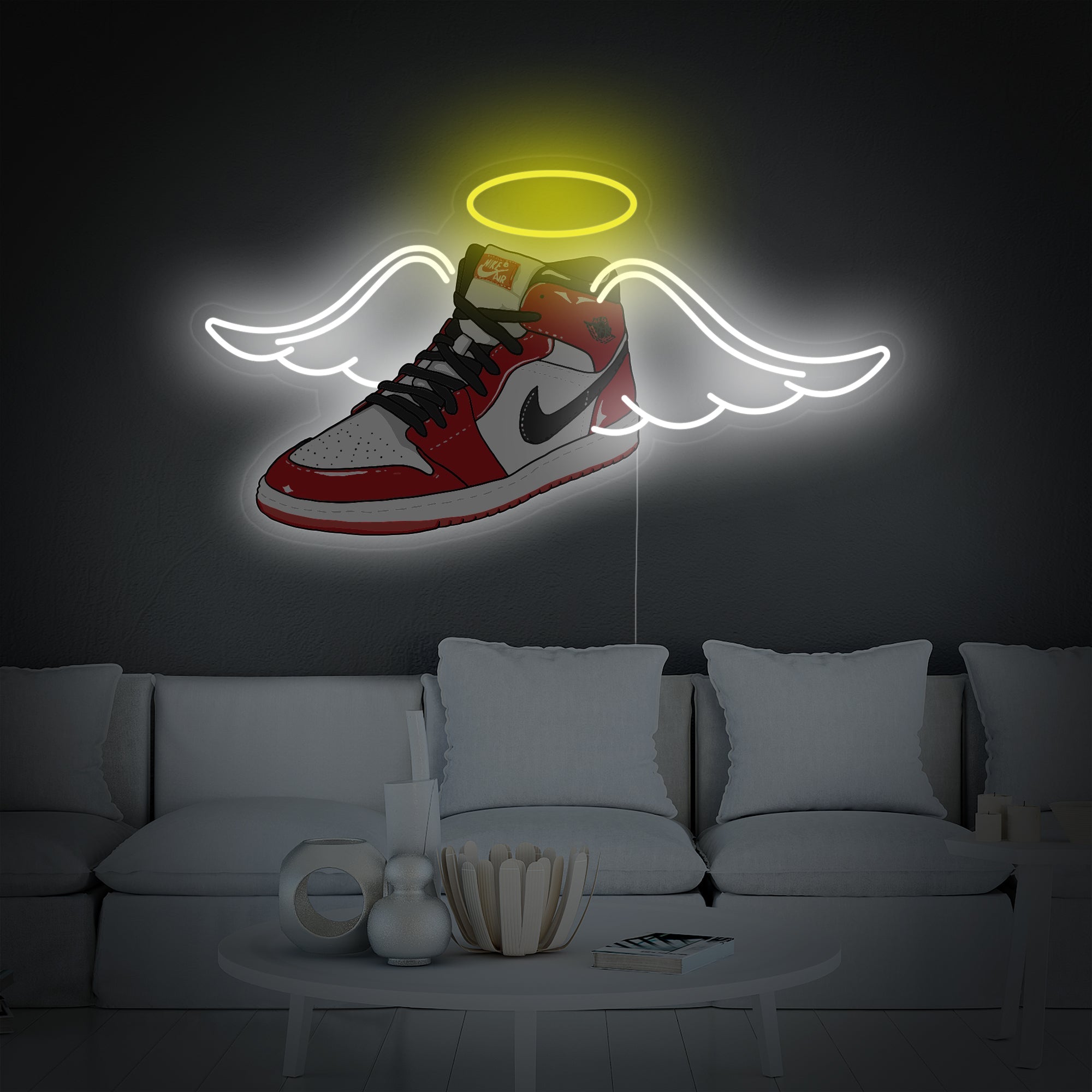 "Turnschuhe Schuhe Mit Flügeln UV Druck" Neonschrift