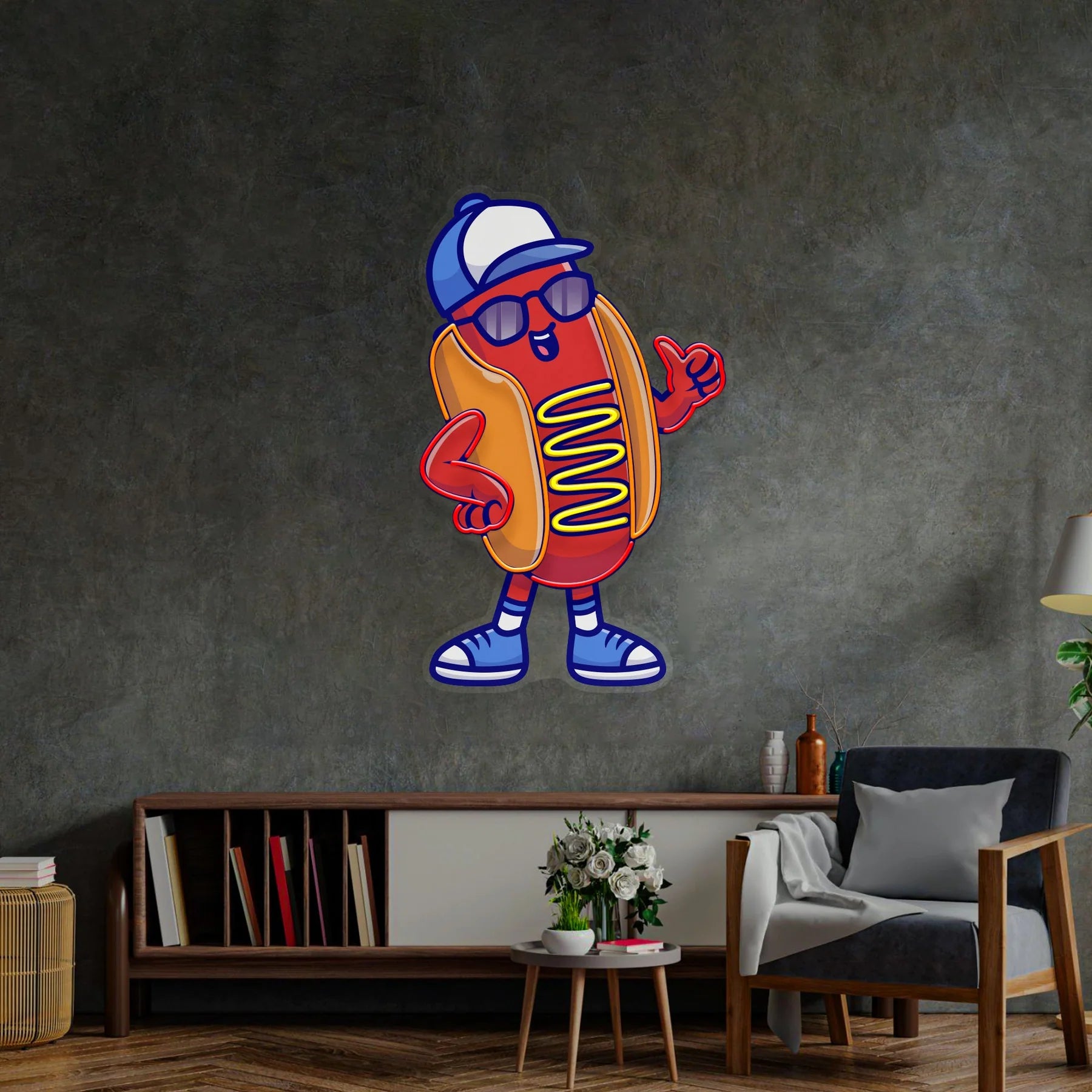 Sportie Hotdog Guy LED Leuchtreklame Licht Pop Art
