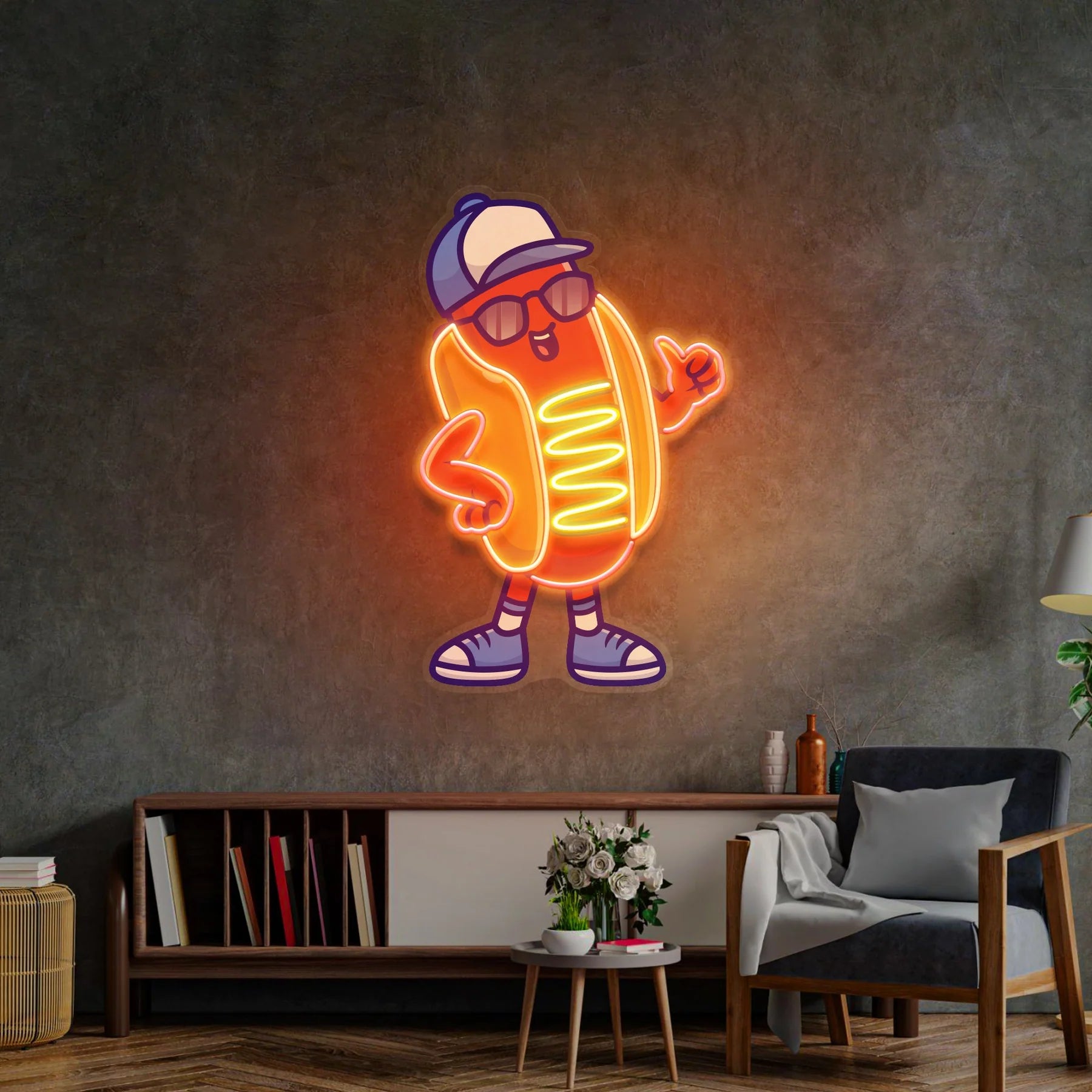 Sportie Hotdog Guy LED Leuchtreklame Licht Pop Art