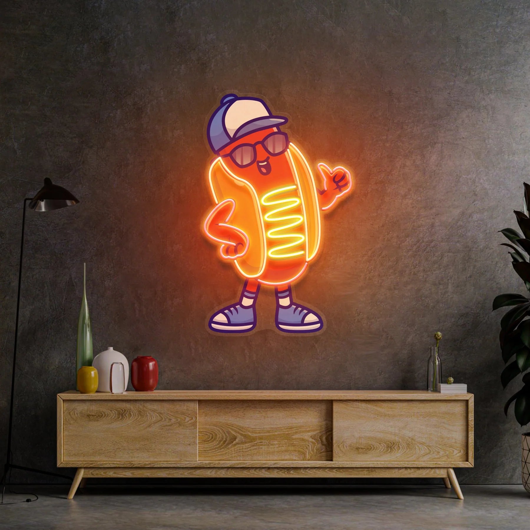 Sportie Hotdog Guy LED Leuchtreklame Licht Pop Art