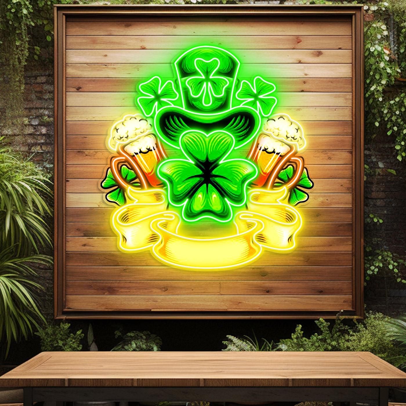 St. Patrick's Day Hut, Bier und Glückskleeblatt LED Neon Acryl Kunstwerk