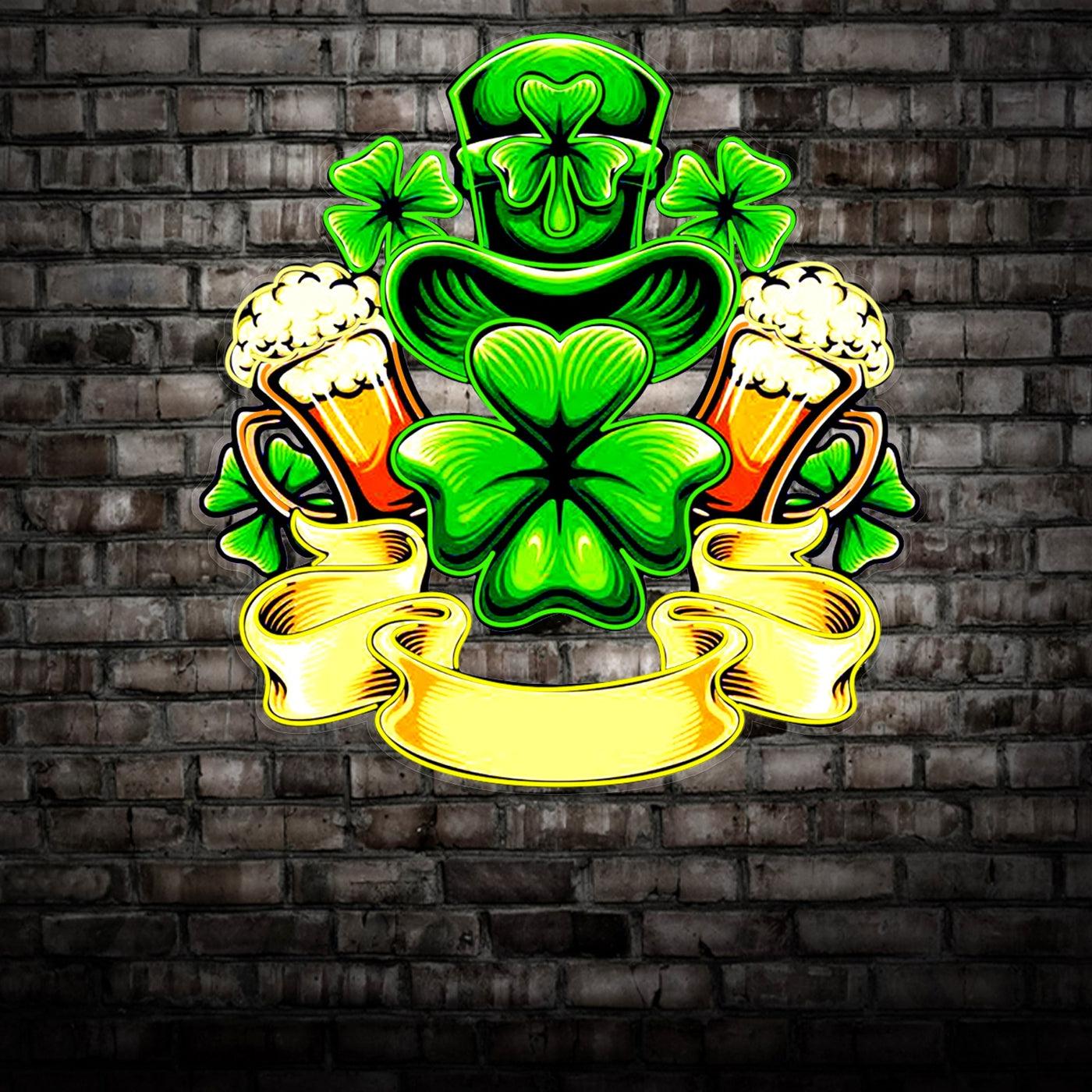 St. Patrick's Day Hut, Bier und Glückskleeblatt LED Neon Acryl Kunstwerk