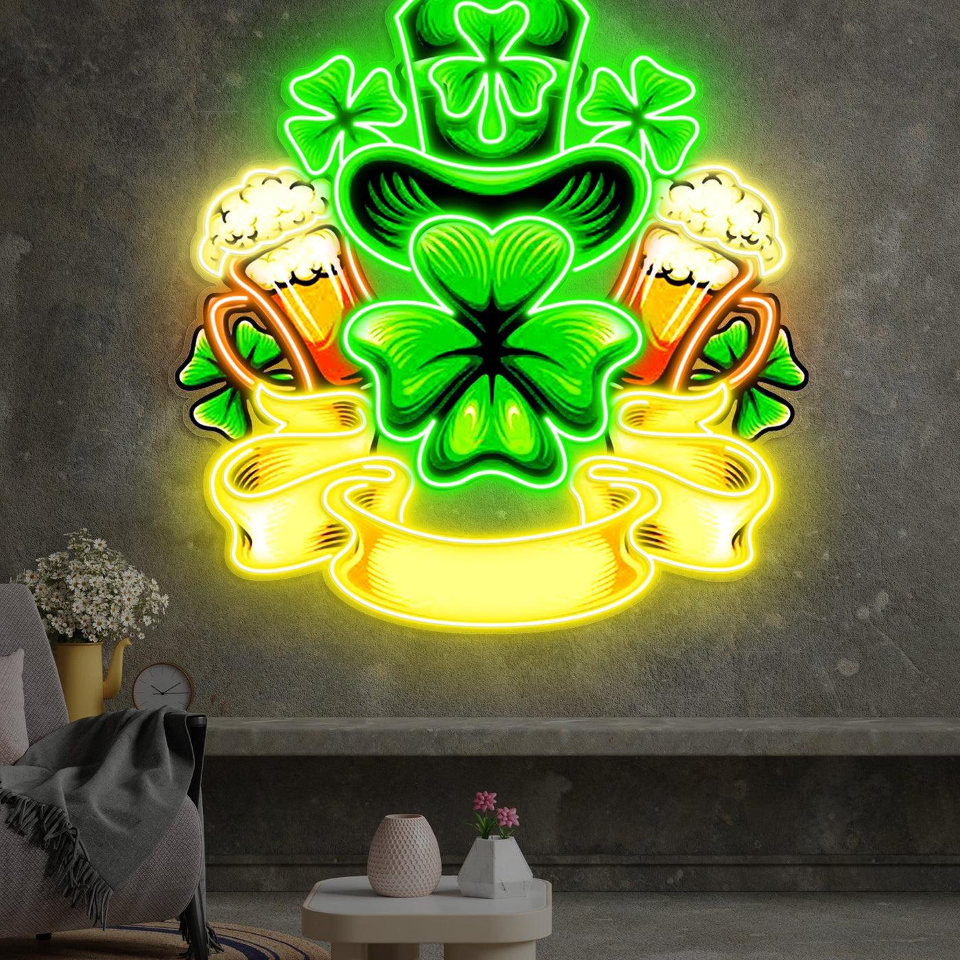 St. Patrick's Day Hut, Bier und Glückskleeblatt LED Neon Acryl Kunstwerk