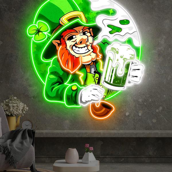 St. Patrick's Day Kobold LED Neon Acryl Kunstwerk – Feierlaune garantiert