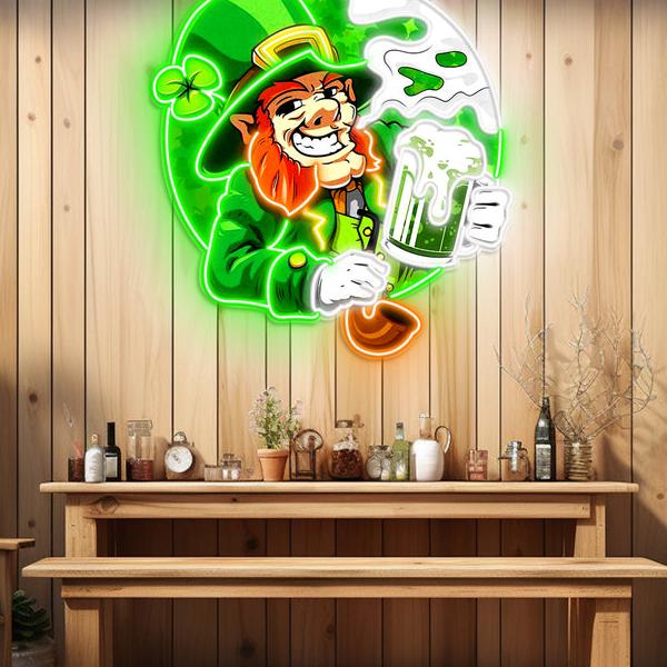 St. Patrick's Day Kobold LED Neon Acryl Kunstwerk – Feierlaune garantiert