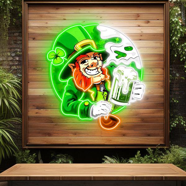 St. Patrick's Day Kobold LED Neon Acryl Kunstwerk – Feierlaune garantiert