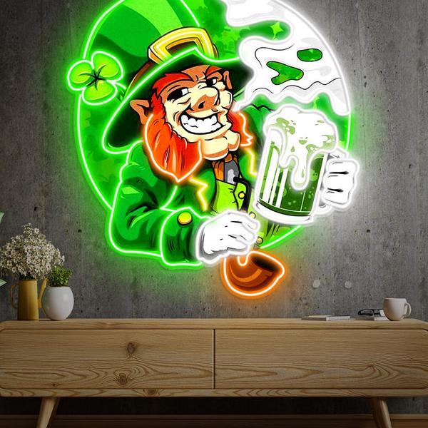 St. Patrick's Day Kobold LED Neon Acryl Kunstwerk – Feierlaune garantiert