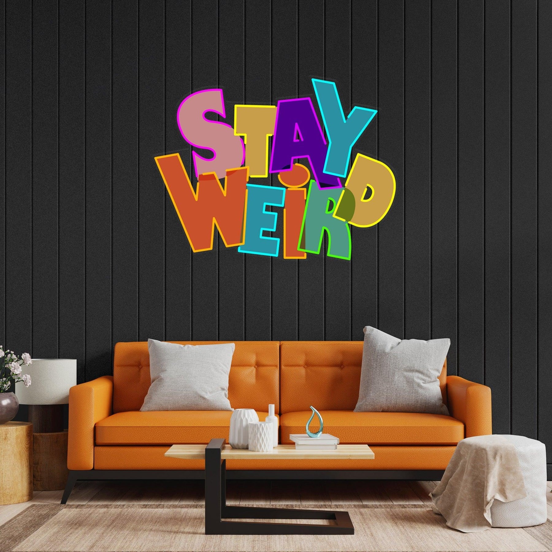 „Stay Weird“ LED-Neon-Acryl-Kunstwerk – Setze ein Statement mit einzigartigem Stil