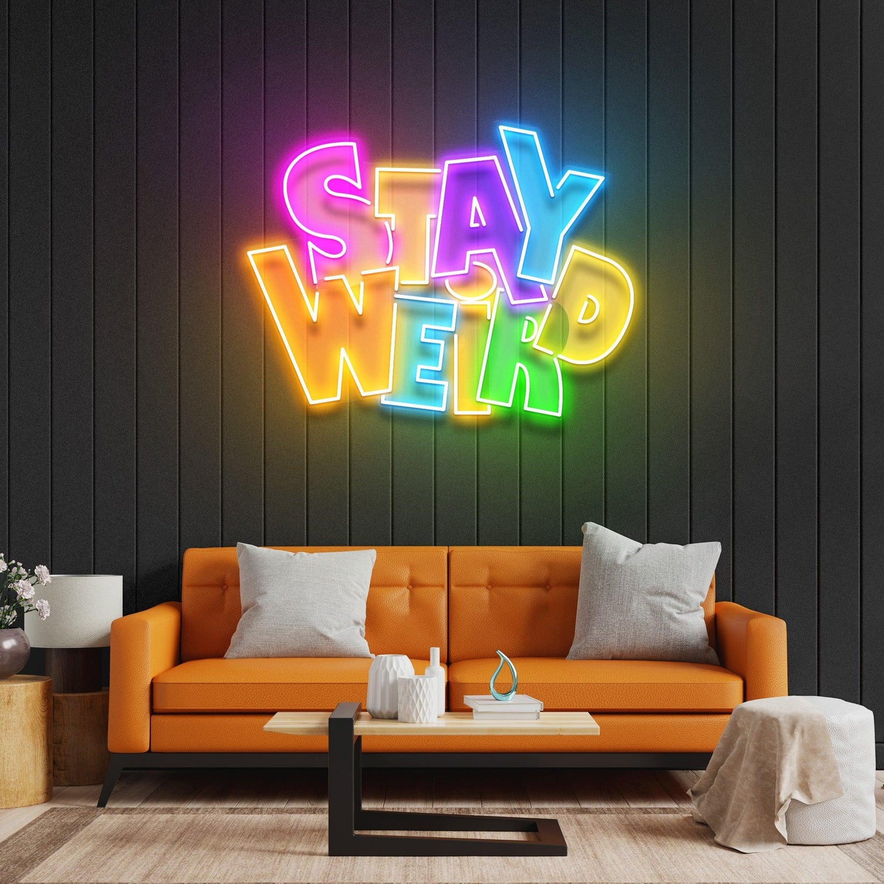 „Stay Weird“ LED-Neon-Acryl-Kunstwerk – Setze ein Statement mit einzigartigem Stil