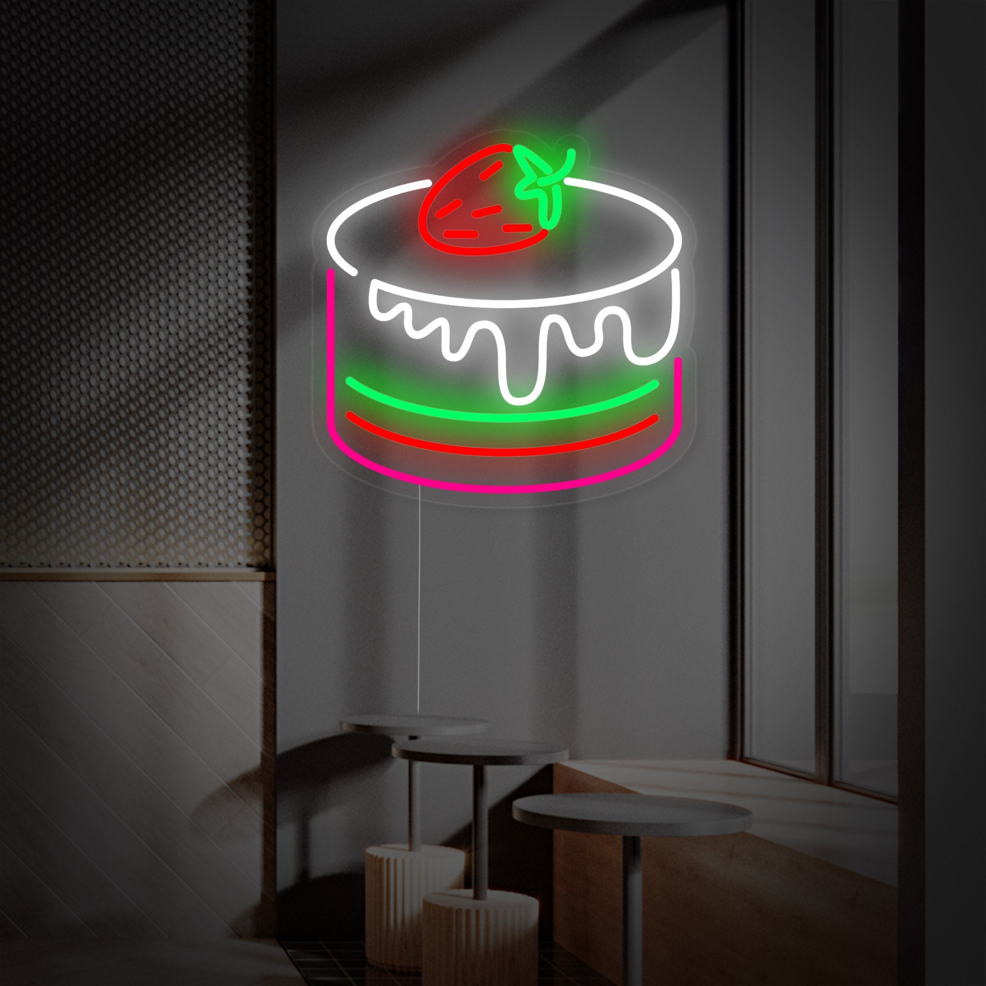 "Erdbeerkuchen Cafe Bäckerei" Neonschrift