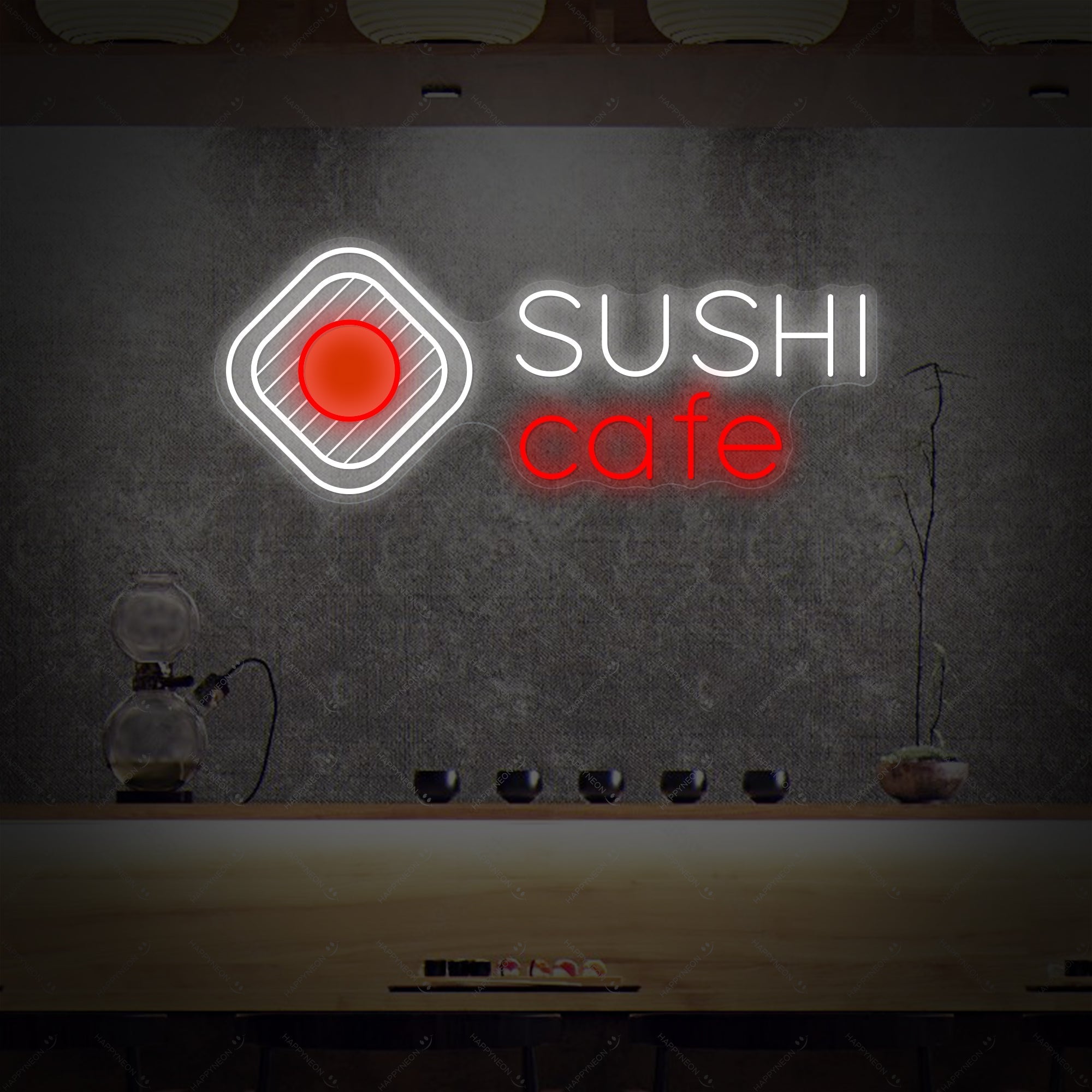 Sushi Cafe Neonschild, Japanische Restaurantdekoration