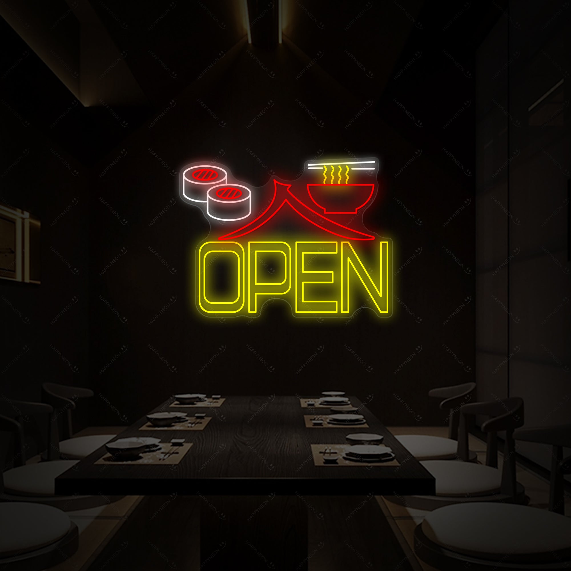 Sushi Ramen Open Neonschild, Japanische Restaurantdekoration