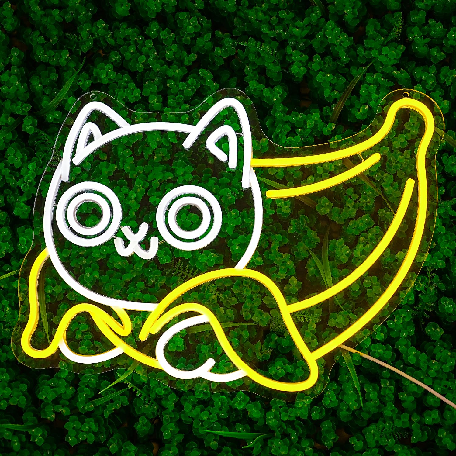 Süßes Neonschild mit Katze und Banane