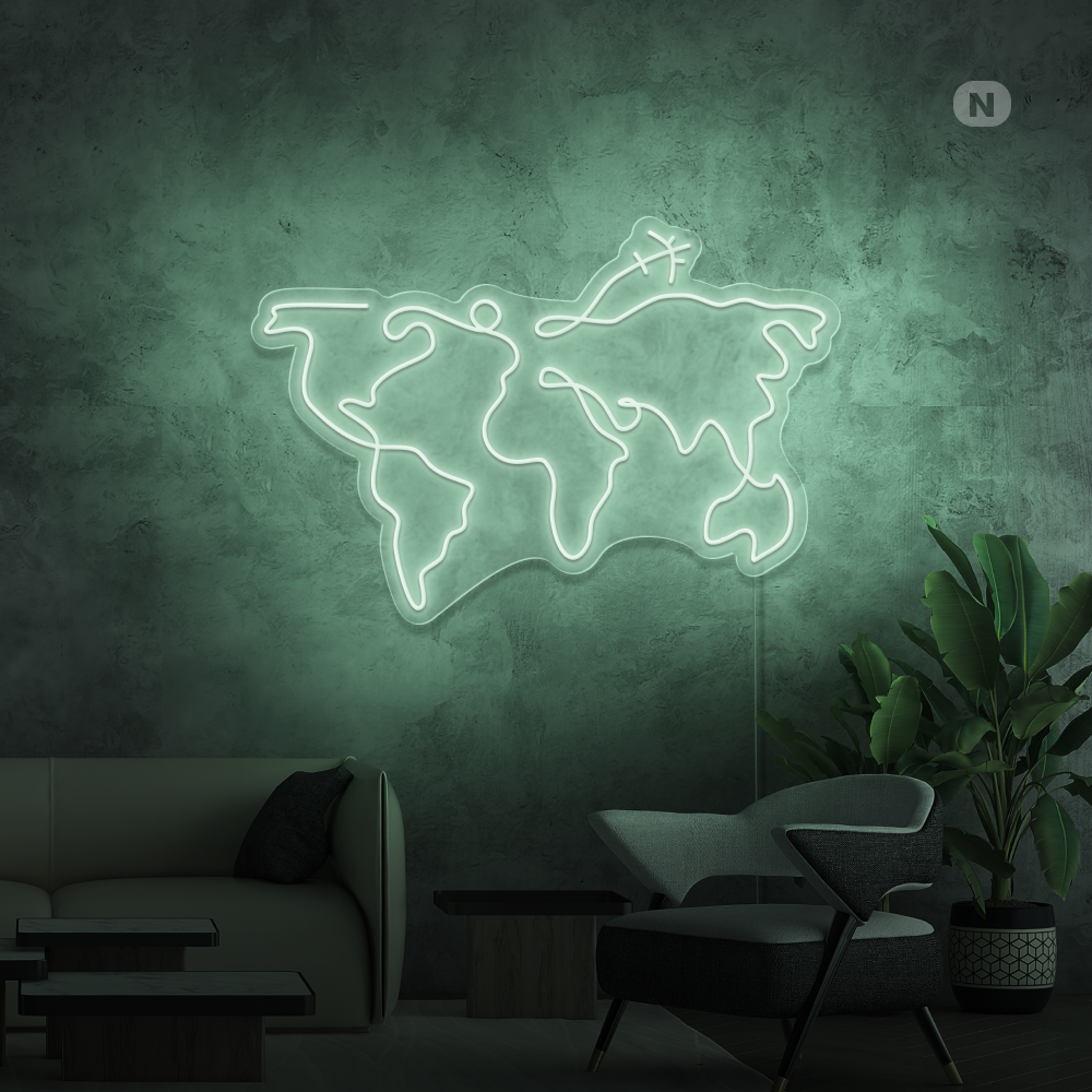Neon Schild Weltkarte