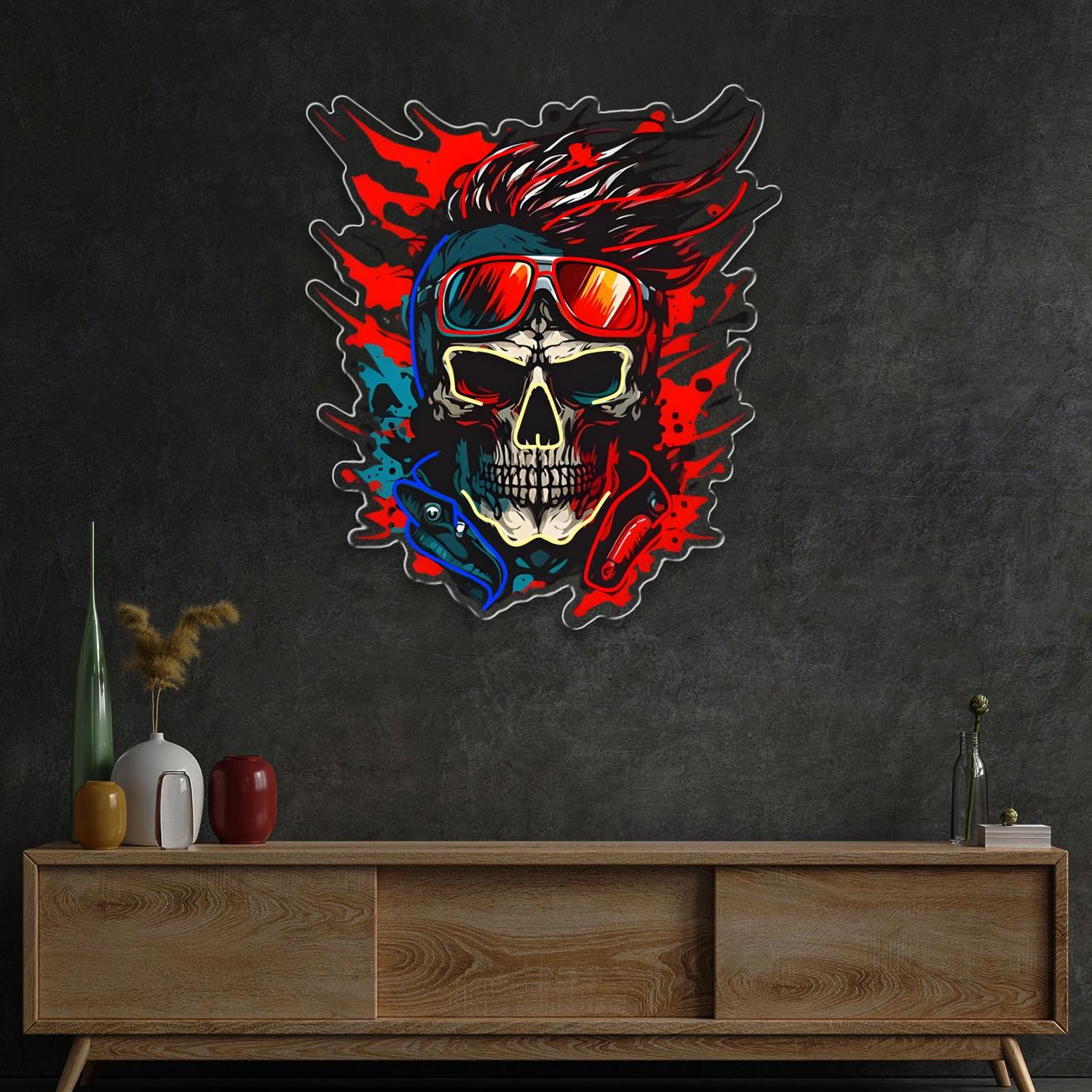 Undead Fantasy: Neon-Schädel und Brillen Neon-Kunstwerk