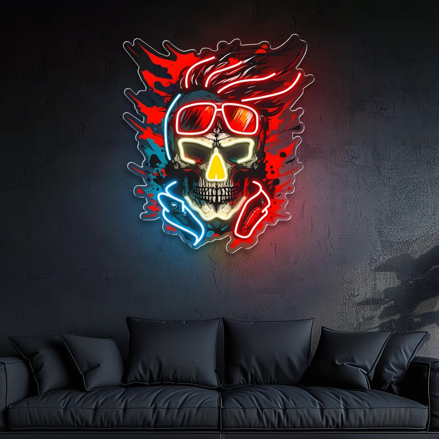 Undead Fantasy: Neon-Schädel und Brillen Neon-Kunstwerk