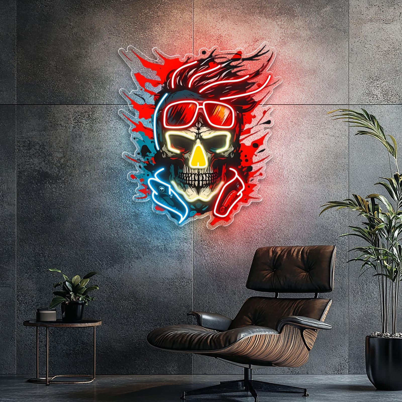Undead Fantasy: Neon-Schädel und Brillen Neon-Kunstwerk
