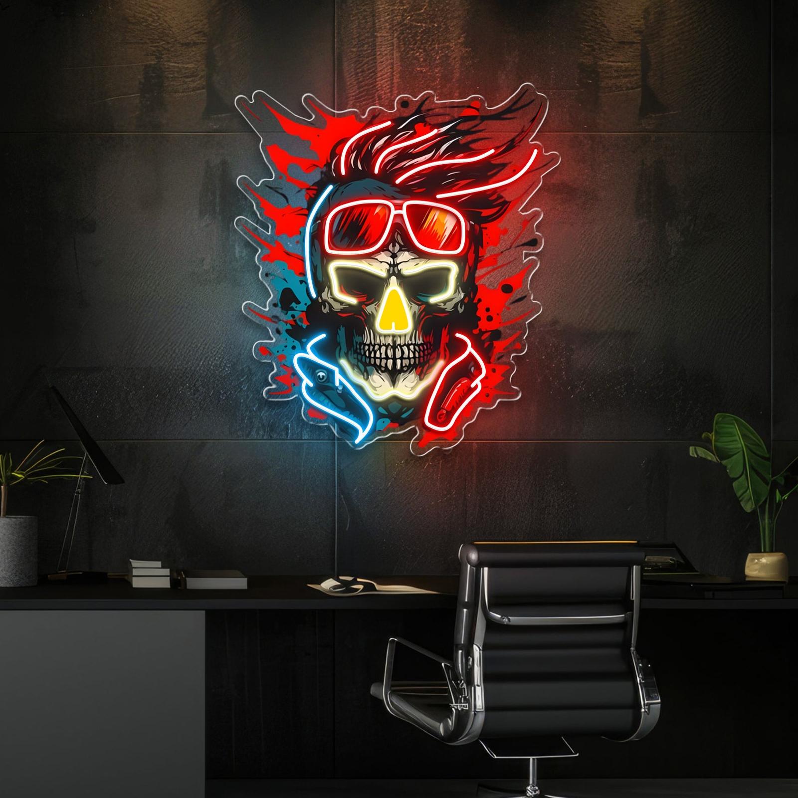 Undead Fantasy: Neon-Schädel und Brillen Neon-Kunstwerk