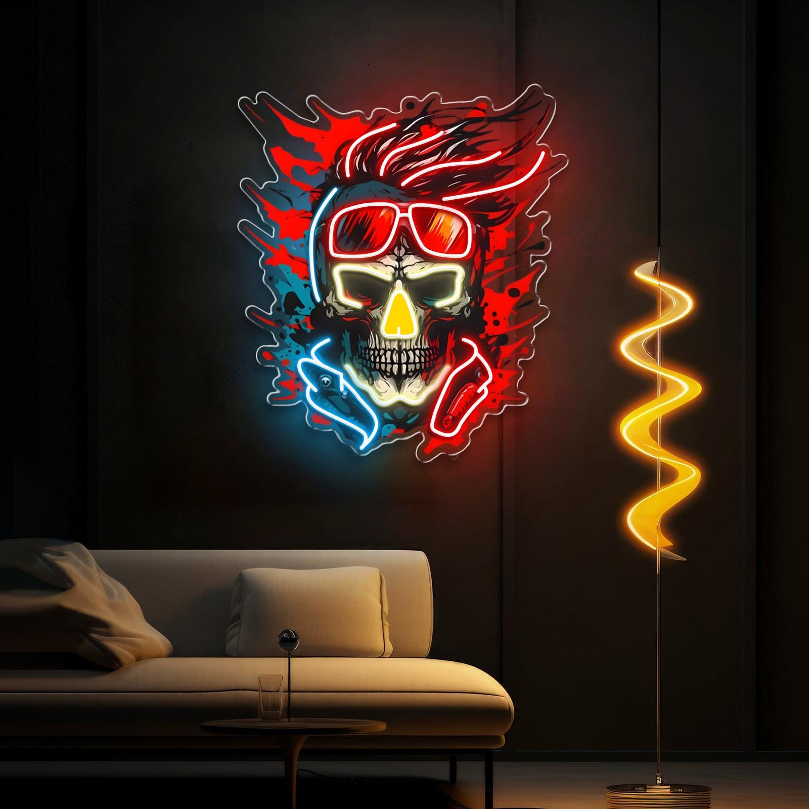 Undead Fantasy: Neon-Schädel und Brillen Neon-Kunstwerk