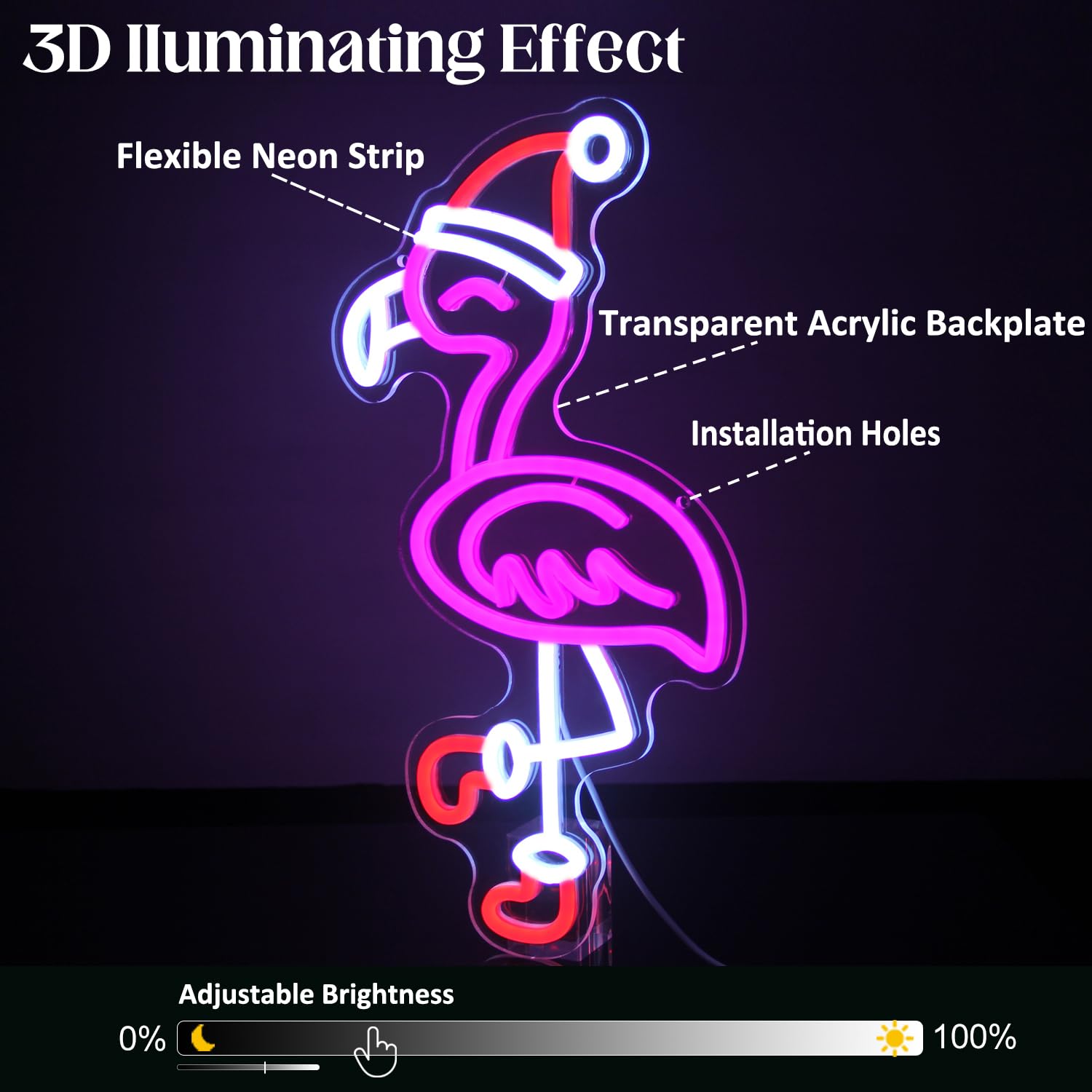Weihnachts-Flamingo Neonlampe – Pinke LED-Deko mit Weihnachts-Style