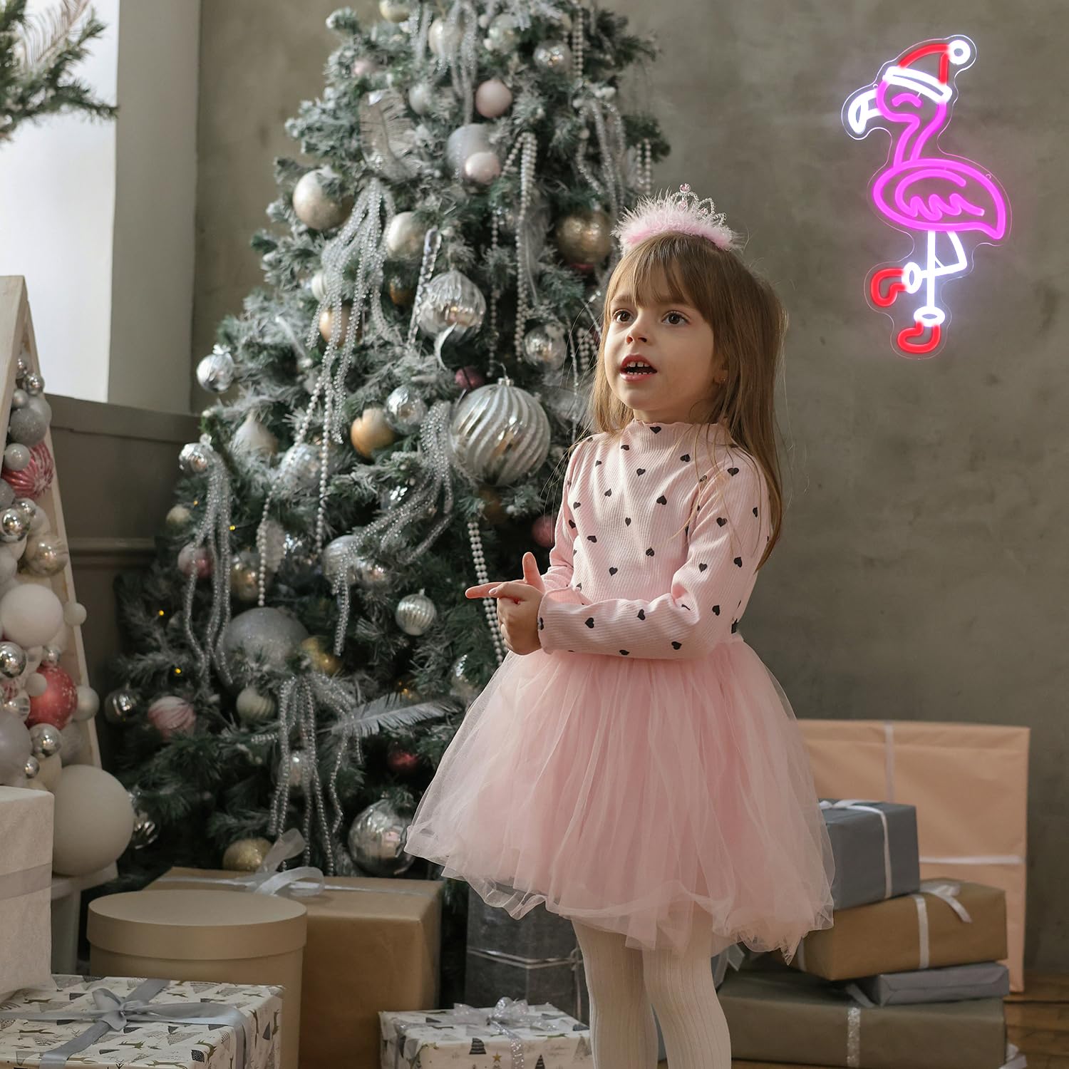 Weihnachts-Flamingo Neonlampe – Pinke LED-Deko mit Weihnachts-Style