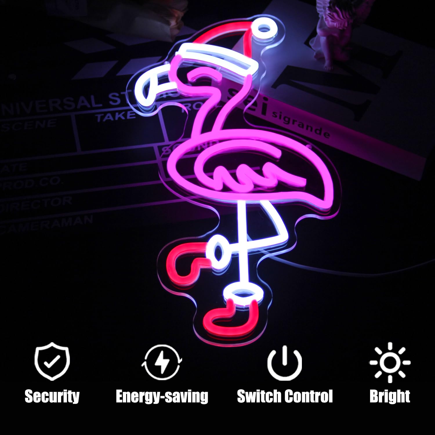 Weihnachts-Flamingo Neonlampe – Pinke LED-Deko mit Weihnachts-Style