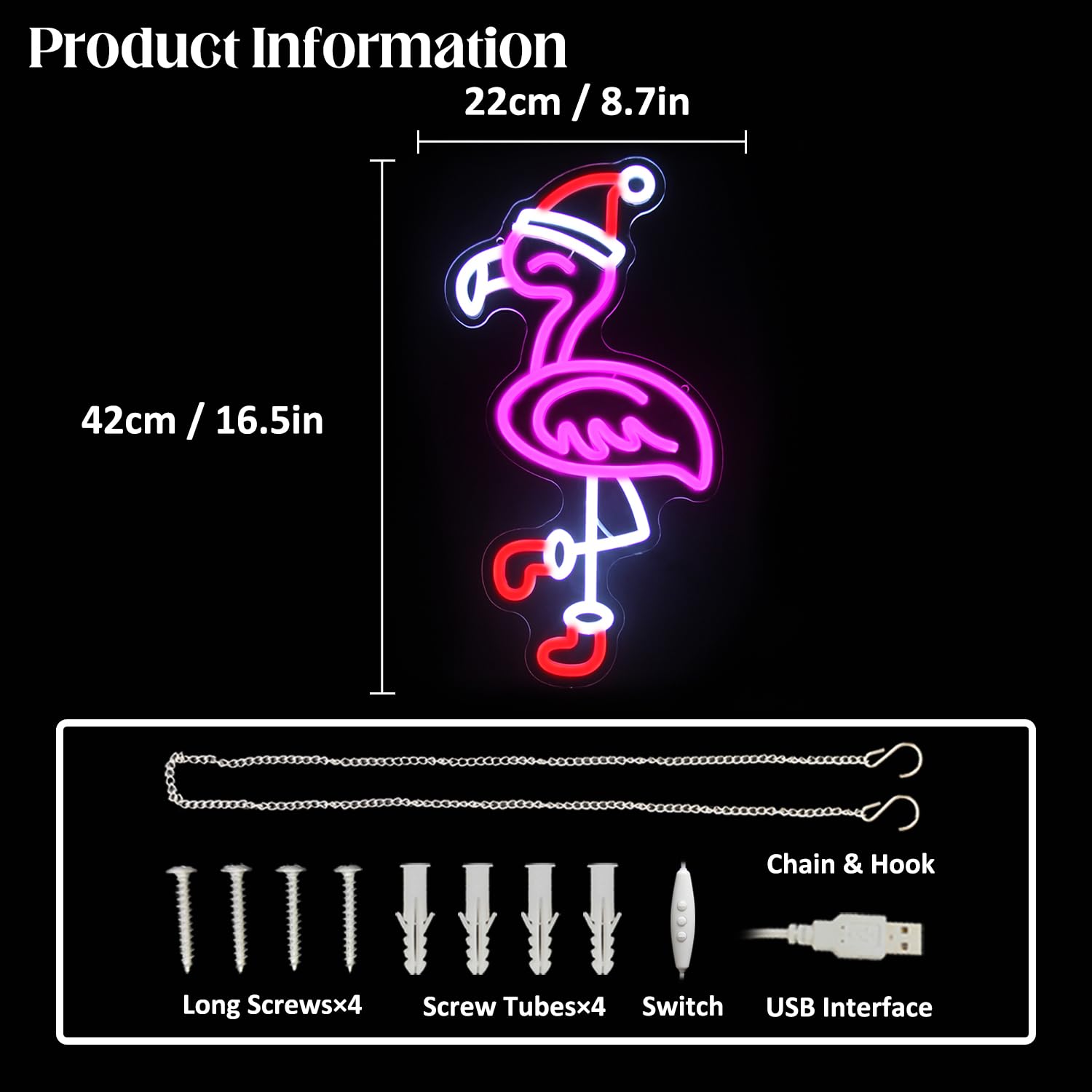 Weihnachts-Flamingo Neonlampe – Pinke LED-Deko mit Weihnachts-Style