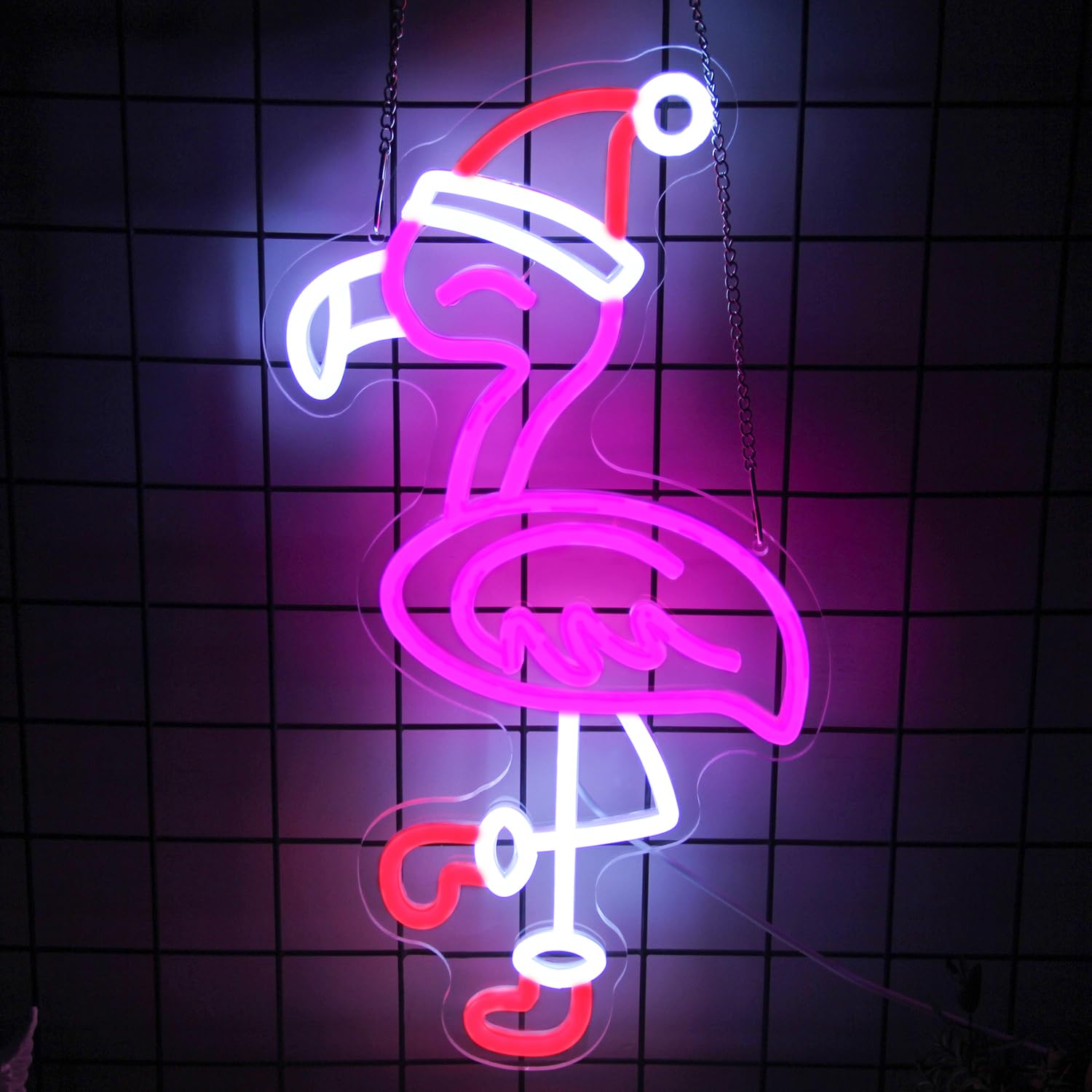 Weihnachts-Flamingo Neonlampe – Pinke LED-Deko mit Weihnachts-Style
