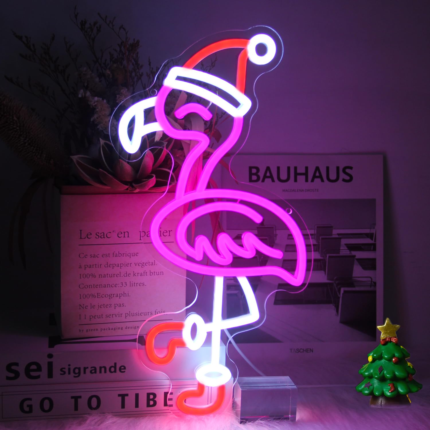 Weihnachts-Flamingo Neonlampe – Pinke LED-Deko mit Weihnachts-Style