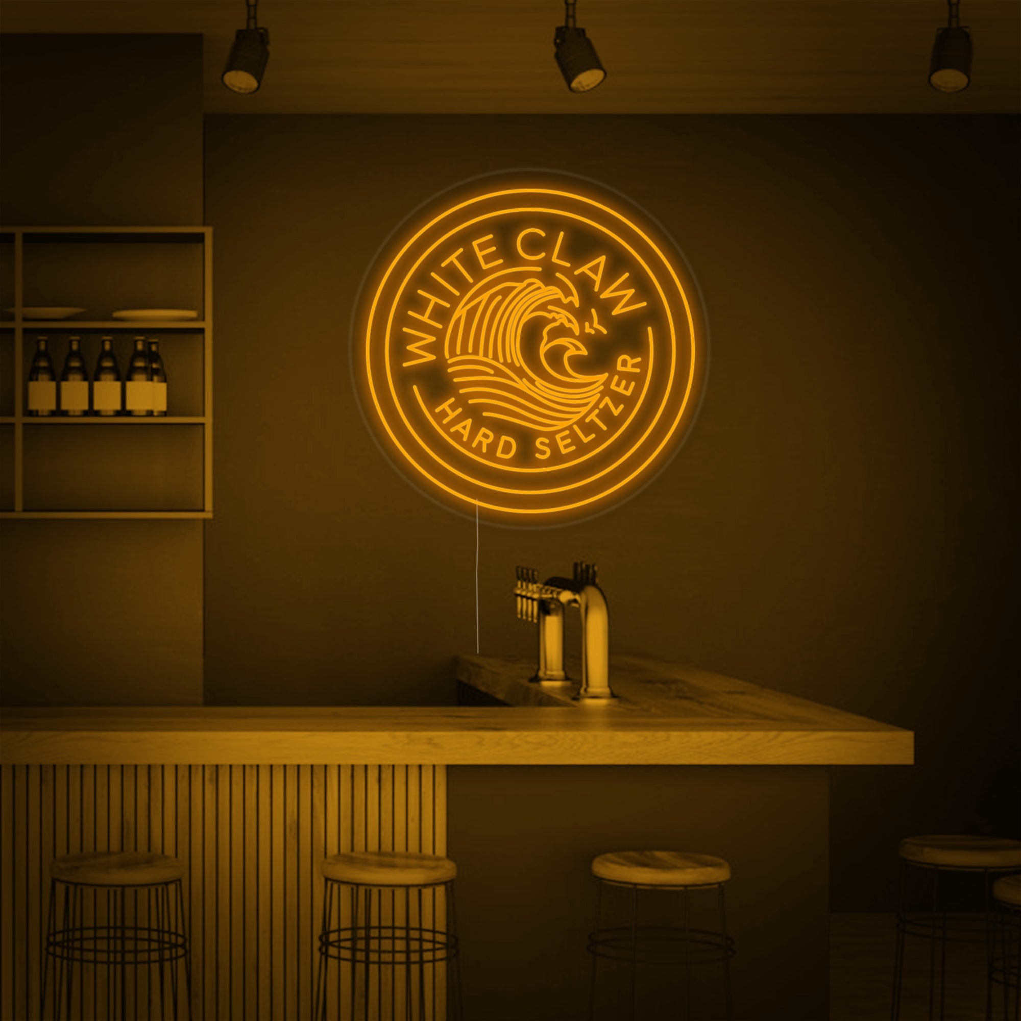 "White Claw Bierbar" Neonschrift
