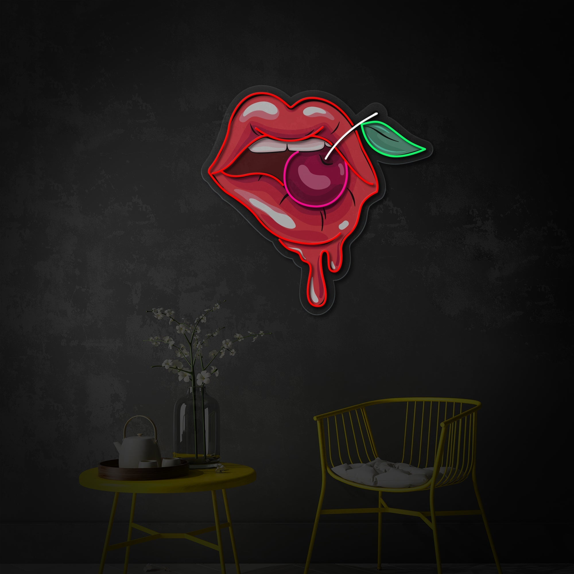 "Frau Lippen mit einer Kirsche" UV-bedruckt LED-Neonschild