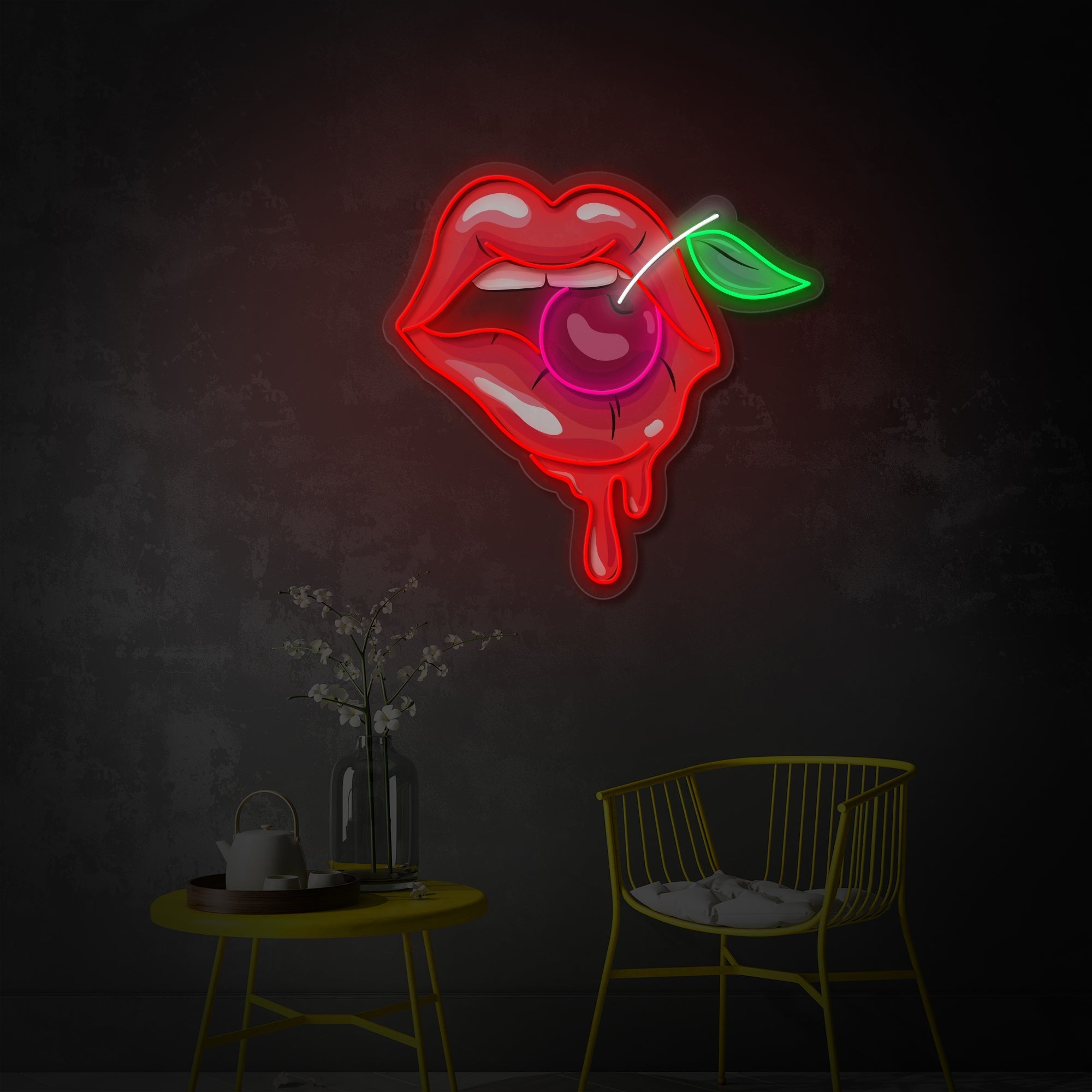 "Frau Lippen mit einer Kirsche" UV-bedruckt LED-Neonschild