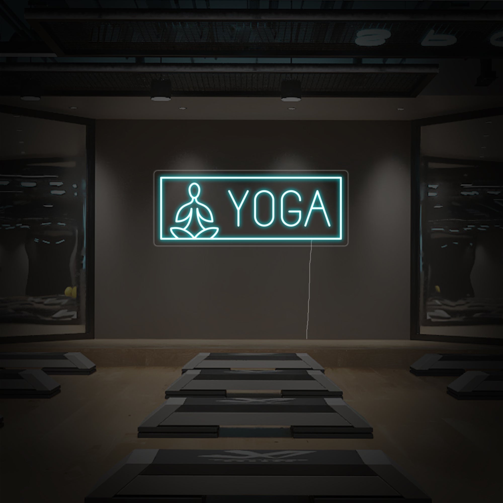 "Yoga, Meditation, Menschen" Neonschrift