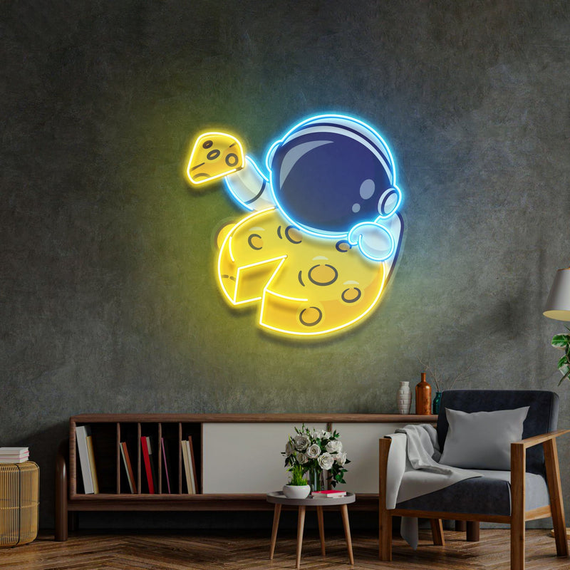 Astronaut isst Käse auf dem Mond LED Neon Pop Art