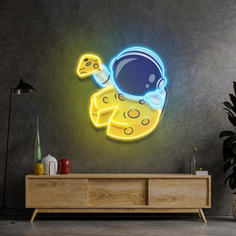 Astronaut isst Käse auf dem Mond LED Neon Pop Art