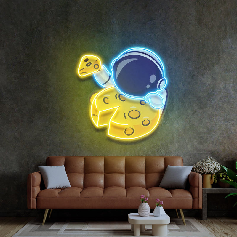 Astronaut isst Käse auf dem Mond LED Neon Pop Art