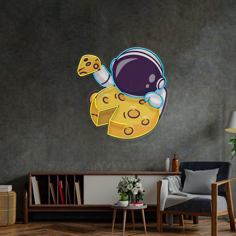 Astronaut isst Käse auf dem Mond LED Neon Pop Art