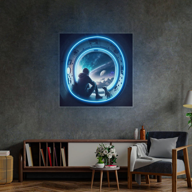 Astronaut im Raumschiff LED Neon Pop Art