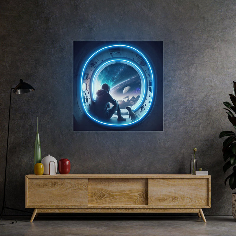 Astronaut im Raumschiff LED Neon Pop Art