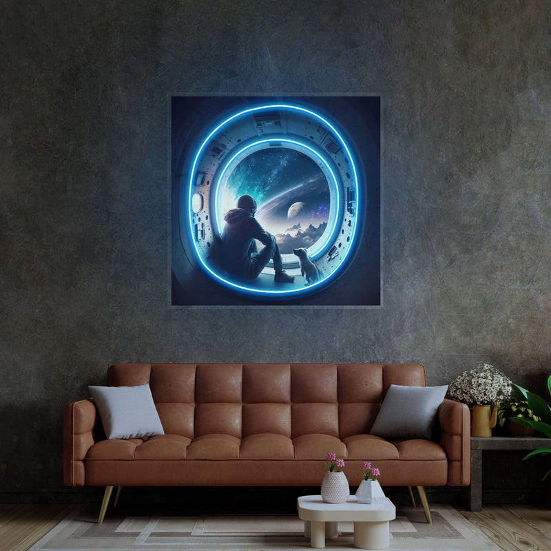 Astronaut im Raumschiff LED Neon Pop Art