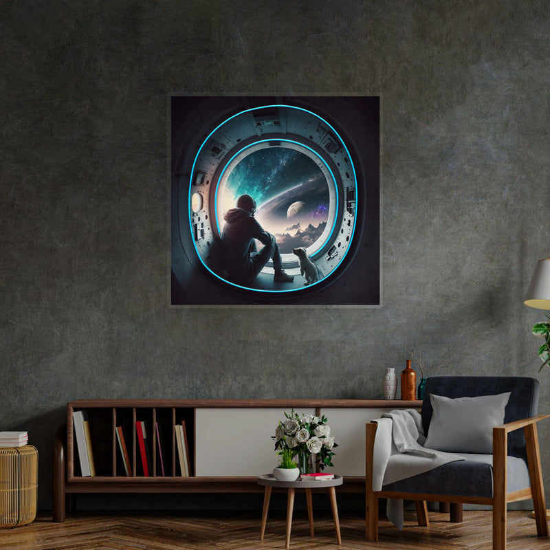 Astronaut im Raumschiff LED Neon Pop Art